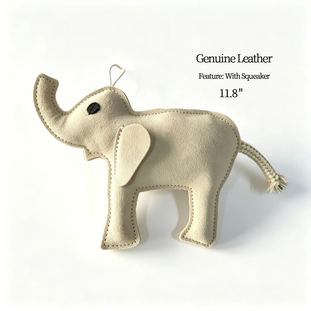 Elephant-Shaped Leather Squeaky Toy