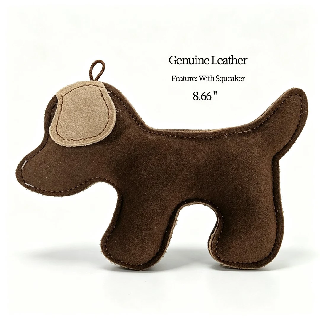 Brown Dog-Shaped Leather Squeaky Toy