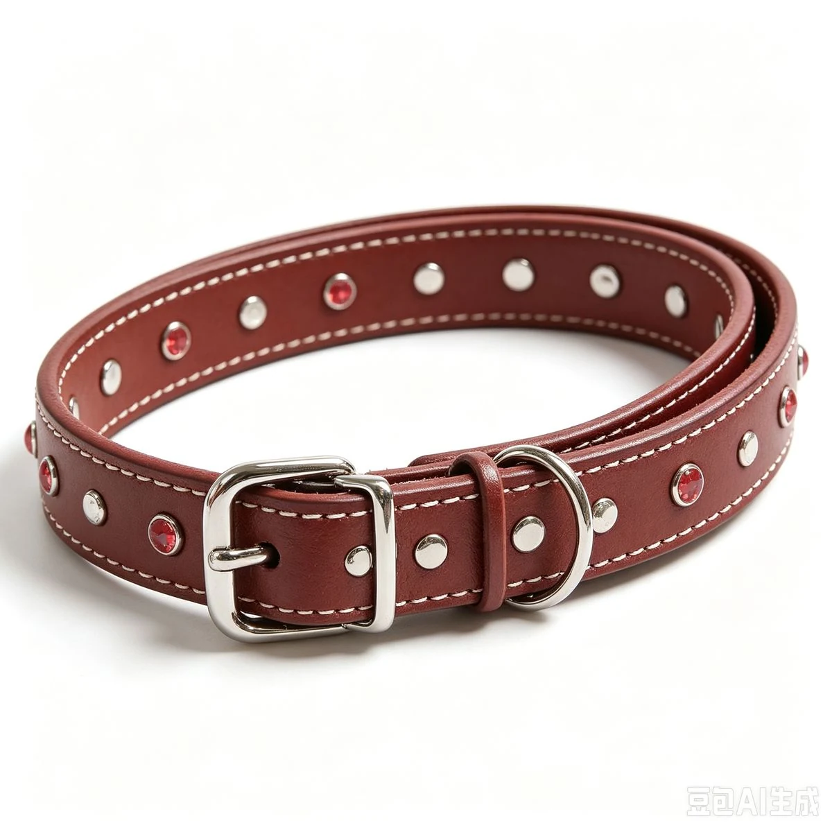 Rhinestone Decorated Leather Collar