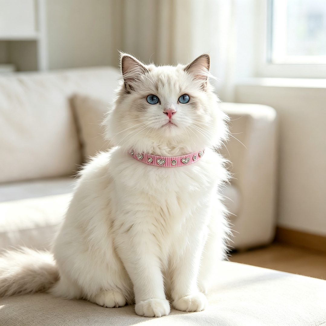 爱心水钻条纹猫项圈 猫咪佩戴效果