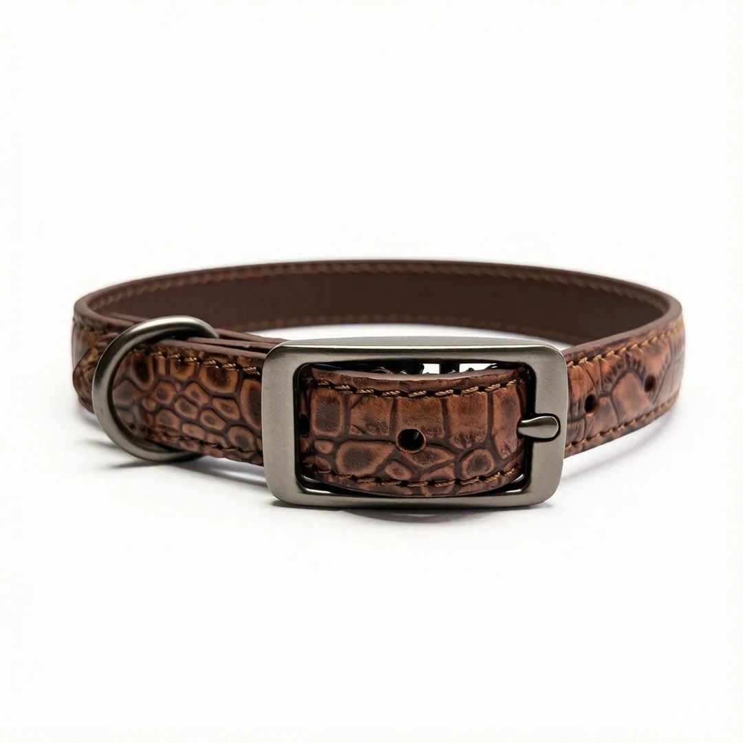 Croc-Embossed Leather Collar