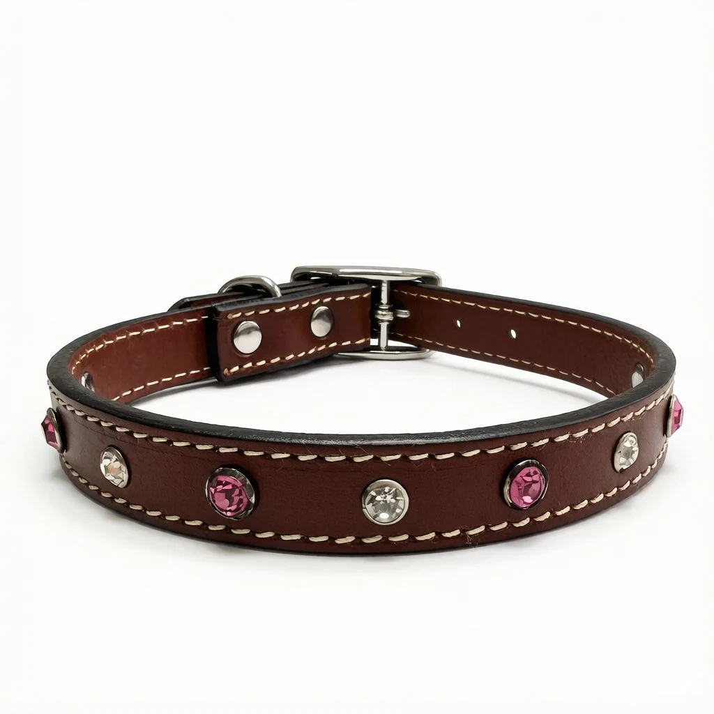 Pink Crystal Leather Collar